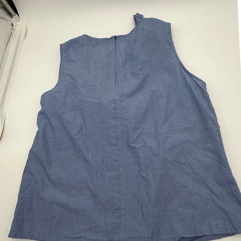 Banana Republic Womens XS Blue Chambray Sleeveless Bow Tiered‎ Blouse Top